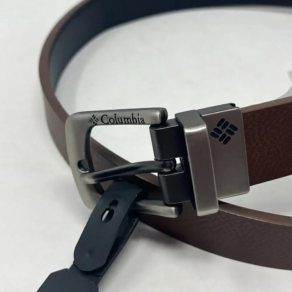 NWT Columbia brown leather belt boys silver hardware large 30-32